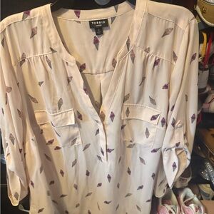 Torrid Cream Blouse with Purple Pattern